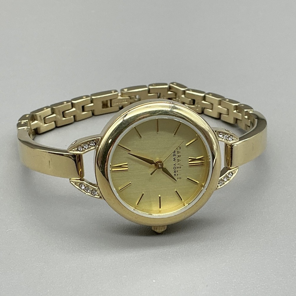 Caravelle New York Womens Watch Gold Tone Bracelet Gold Dial Quartz 44L129